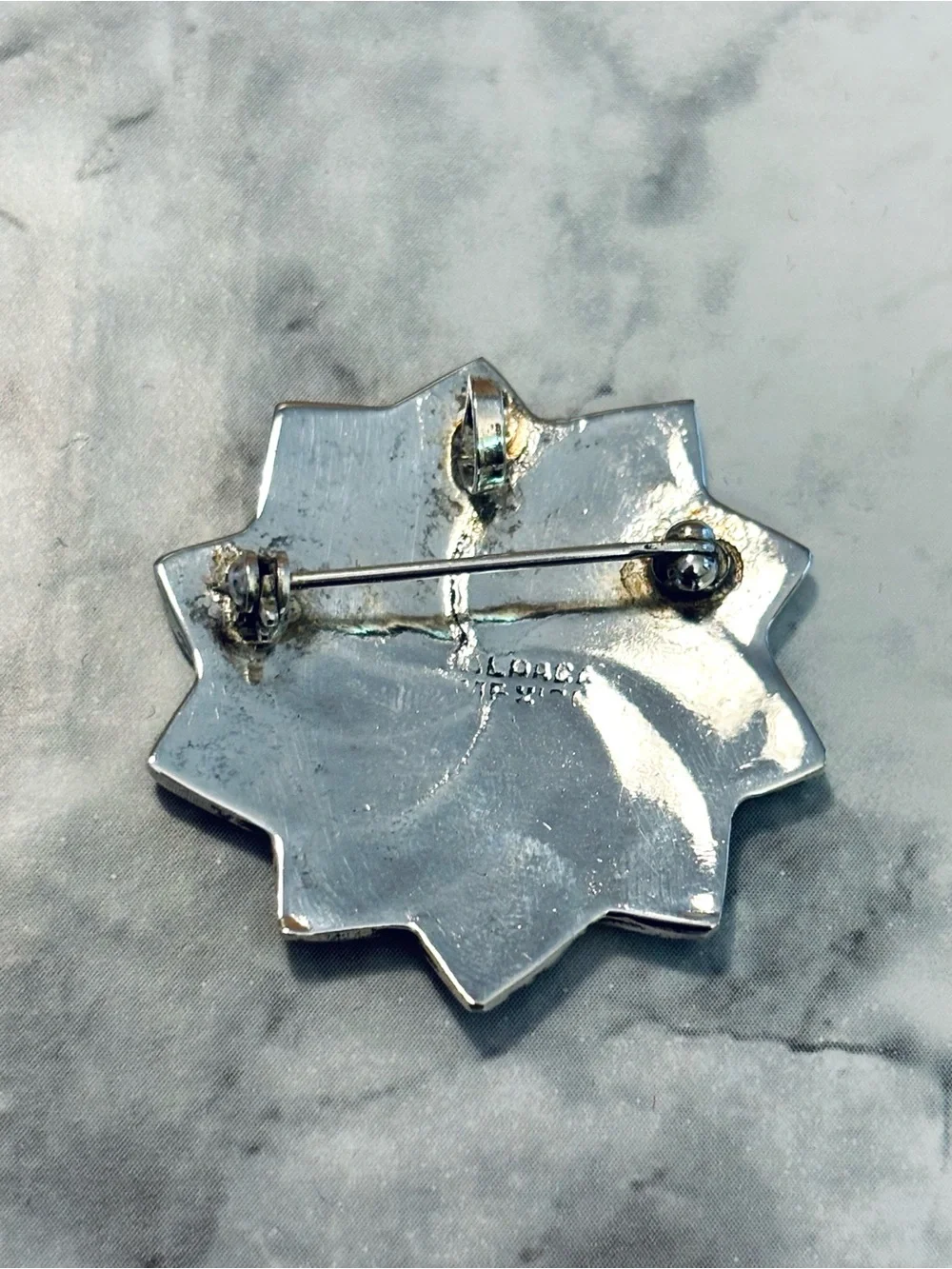 Vintage Abalone Inlay Silver Tone Brooch Pendant Made in Alpaca Mexico